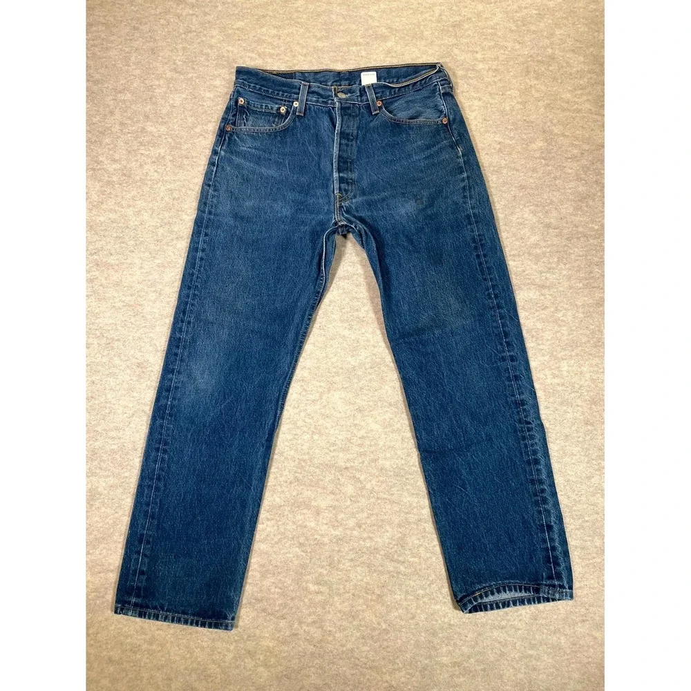 Levi's 501 Jeans Men‎ 34x32 Blue Denim Cotton 5-Pockets Straight Leg Mid Rise